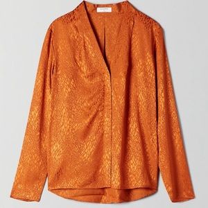 Aritzia Babaton Power Blouse in Rich Cognac